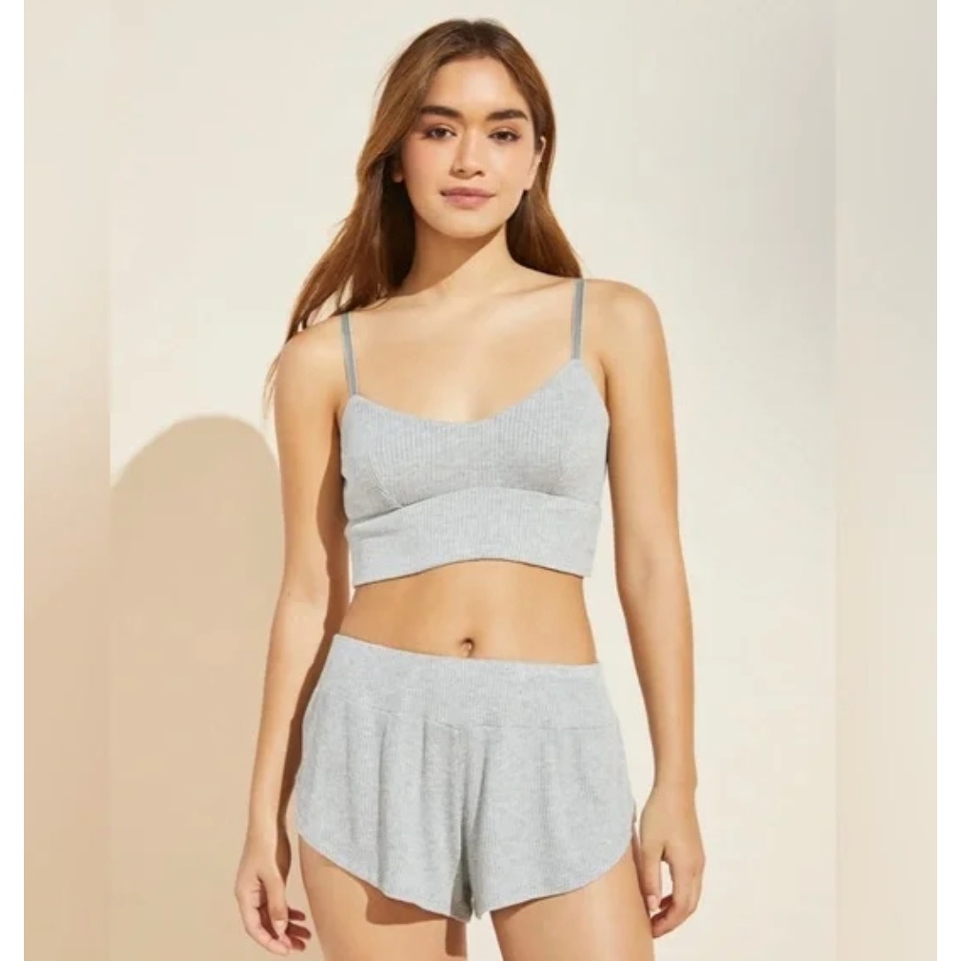 Nwt Eberjey Elon Relaxed Ribbed Bralet Adjustable Straps Heather Gray M